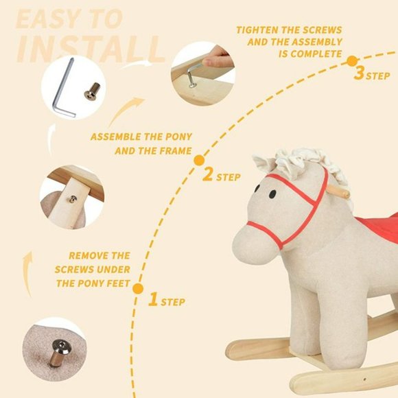 Kids Rocking Horse, Wooden Rocking Horse - White - Picture 5 of 6